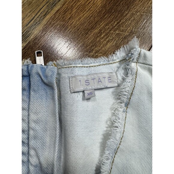 1 State Blue Jean Dress Womens XS Sleeveless V-Neck MINI DRESS Casual - Picture 2 of 4